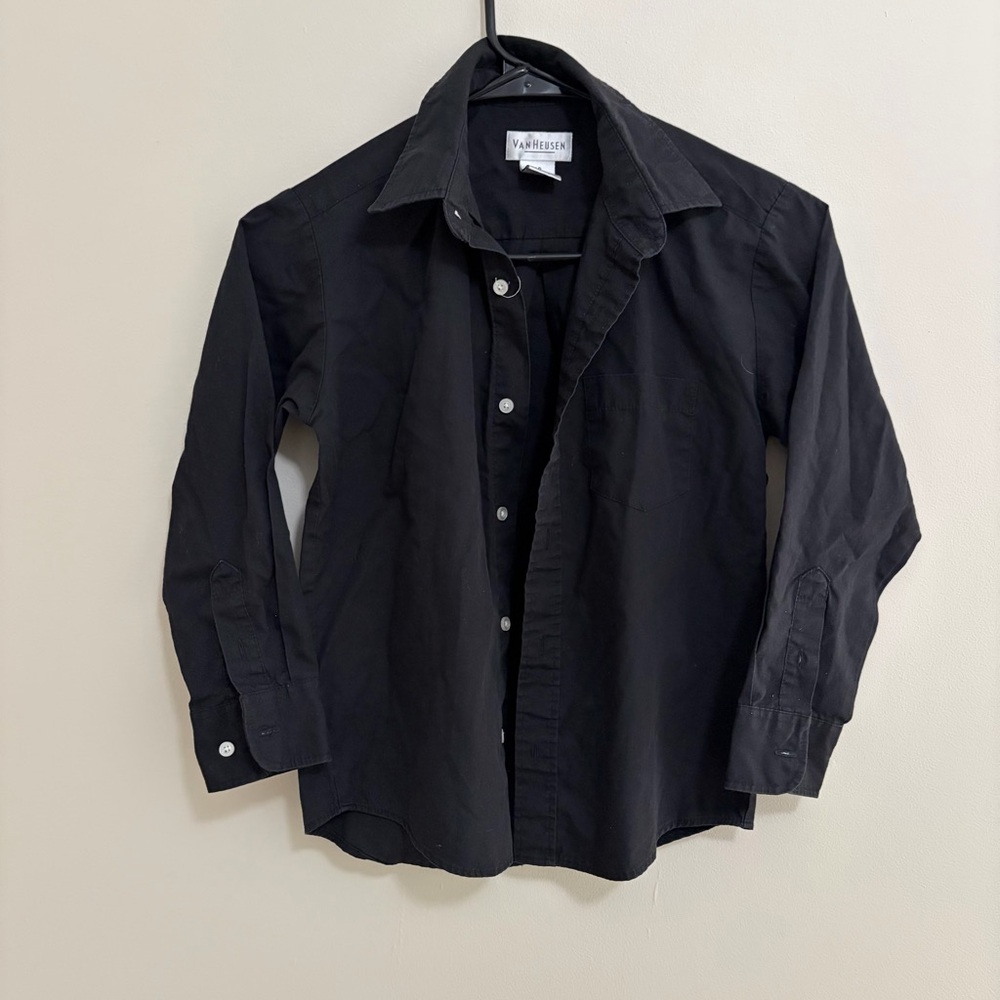 Van Heusen Black Casual Button Down Long Sleeve Shirt Youth Boys Size 10